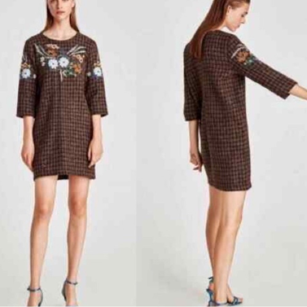 Zara Embroidered dress NEW Woven Tweed Shift Size Small sequin